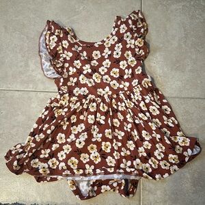 Little Sleepies Twirl Dress with bodysuit in discontinued Mocha Blossom print